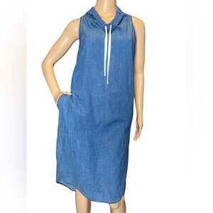 COS 100% Cotton Solid Blue Sleeveless Midi Cocktail Hi-Low Dress Size 4